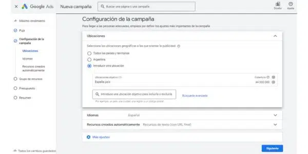 configuración performance max