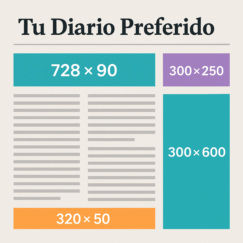 Ejemplo de ubicación de tamaños de anuncios en Google Display