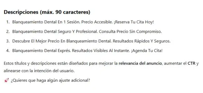 chatgpt google ads descripciones capitalizadas